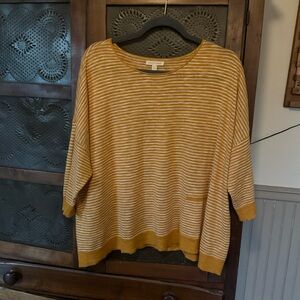 Eileen Fisher Striped Gold Organic Linen Cotton Blend Sweater L